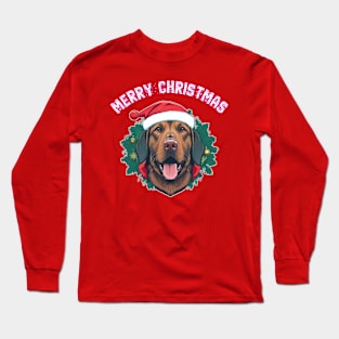 cute Christmas dog waring Christmas hat Long Sleeve T-Shirt